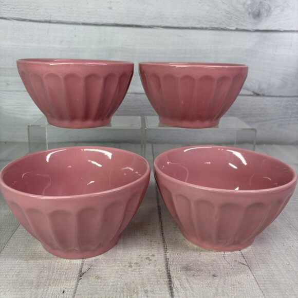 Home Target SOILD PINK Retro Stoneware Oven Safe Fluted Soup Cereal Bowls Set 4 - Picture 4 of 16